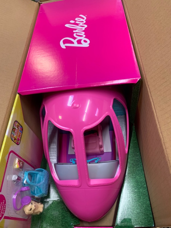 Photo 1 of Barbie Dreamplane Airplane Toys Playset with 15+ Accessories Including Puppy, Snack Cart, Reclining Seats and More Standard --- Box Packaging Damaged, Item is New
