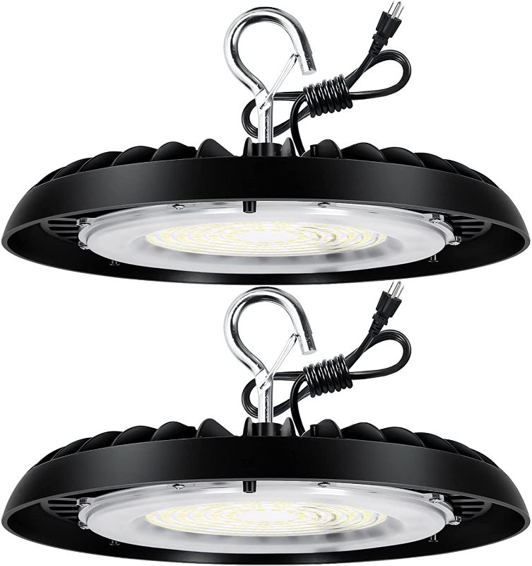 Photo 1 of Hykolity 2 Pack LED High Bay Light 200W, 5000K 26,000lm UFO LED High Bay Light Fixture, [450W MH/HPS Equiv.] 120V, IP65 Commercial Warehouse Area Light for Wet Location
