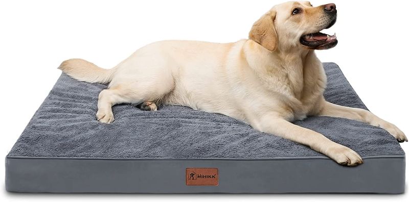 Photo 1 of  Orthopedic Dog Bed Waterproof Dog Beds with Removable Washable Cover Anti-Slip Egg Foam Pet Sleeping Mattress for Large, Jumbo, Medium Dogs, Dark Grey, 44 x 32 Inch