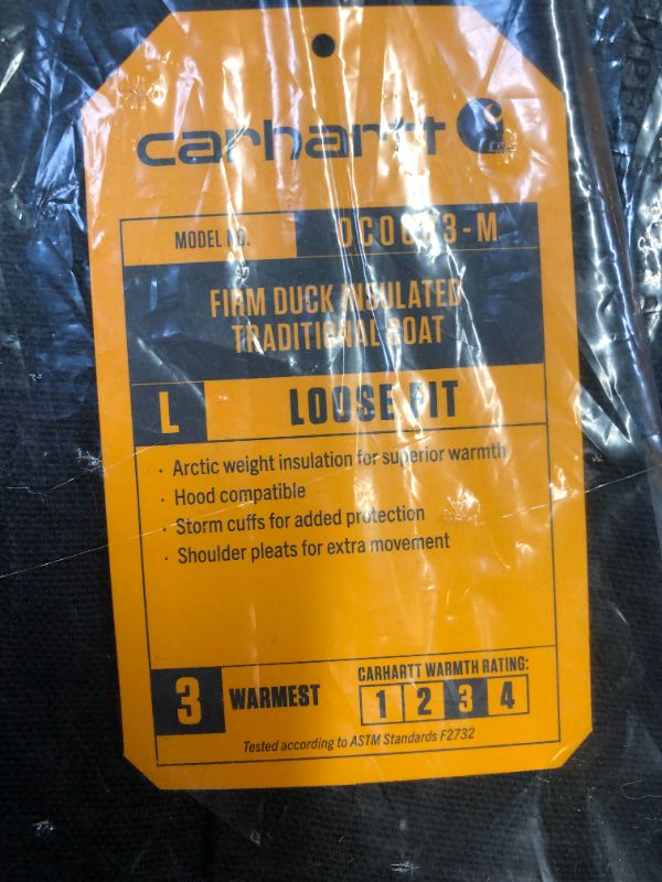 Photo 2 of (Size L Tall) Carhartt Men's Loose Fit Firm Duck Insulated Traditional Coat Large Tall Black
