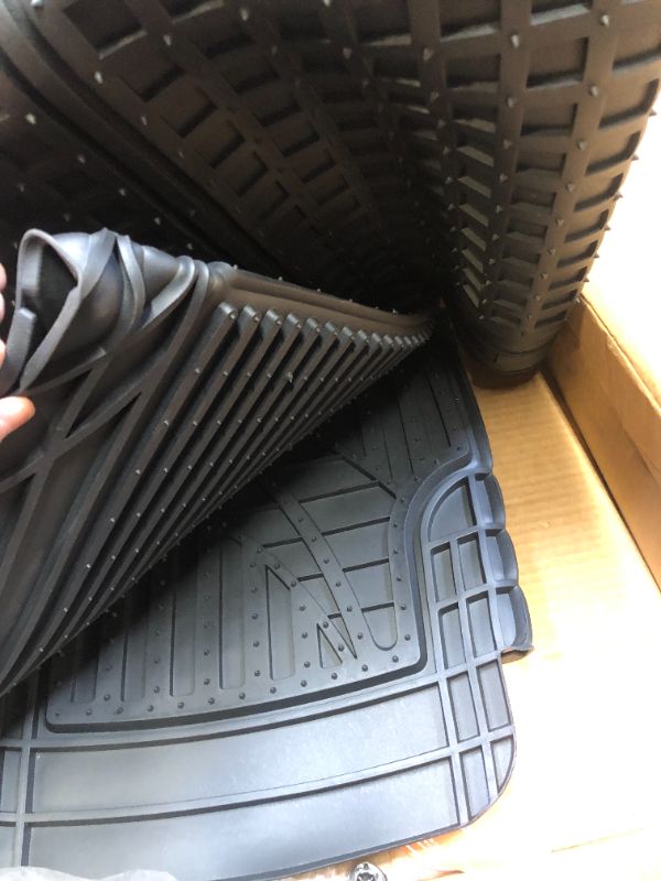 Photo 4 of Motor Trend FlexTough Advanced Black Rubber Car Floor Mats with Cargo Liner Full Set - Front & Rear Combo Trim to Fit Floor Mats for Cars Van SUV, All Weather Automotive Floor Liners