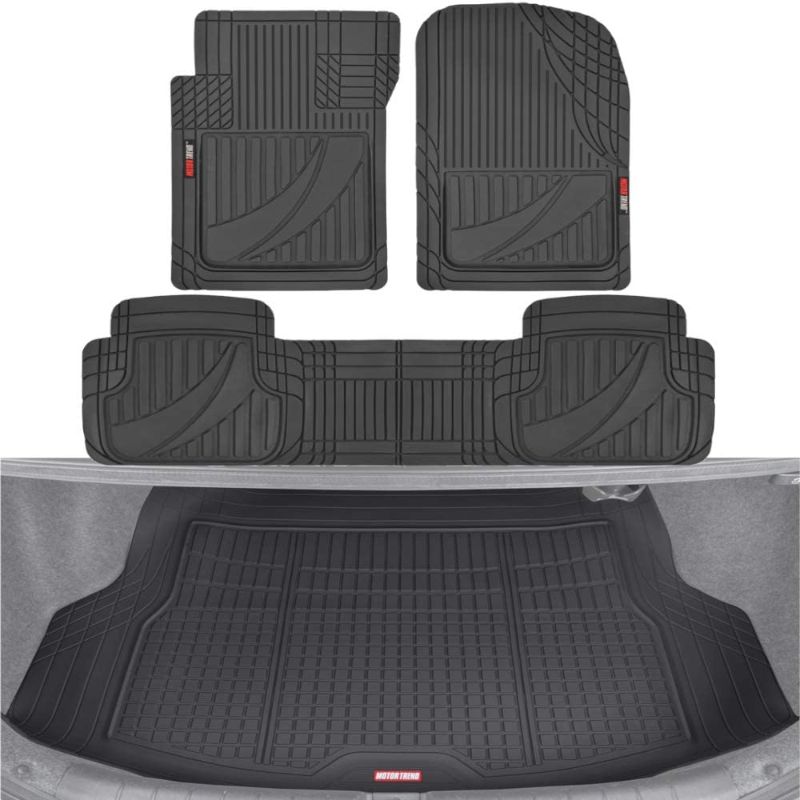 Photo 1 of Motor Trend FlexTough Advanced Black Rubber Car Floor Mats with Cargo Liner Full Set - Front & Rear Combo Trim to Fit Floor Mats for Cars Van SUV, All Weather Automotive Floor Liners