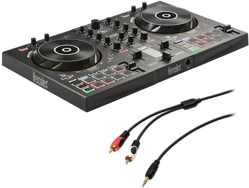 Photo 1 of Hercules DJ 2 Control Inpulse 300, Black with 8" Stereo Mini to Dual RCA Y-Cable (6') Bundle