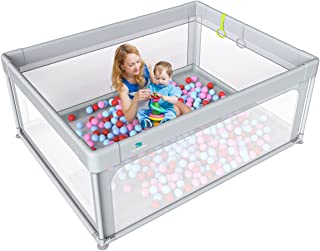 Photo 1 of Baby Playpen for Babies Toddler, Large Baby Playard, Indoor & Outdoor Kids Activity Center Fence with Anti-Slip Base, Sturdy Safe Breathable Mesh, Gray 47''x47'' --- Box Packaging Damaged, item is New