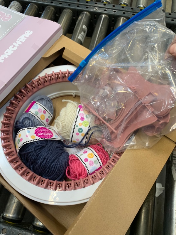Photo 3 of 48 Needles Knitting Machines with Row Counter, Smart Knitting Round Loom for Adults/Kids, Knitting Board Rotating Double Knit Loom Machine Kits Pink White 48 Needles --- Box Packaging Damaged, Moderate Use, Scratches and Scuffs on Item as Shown in Picture