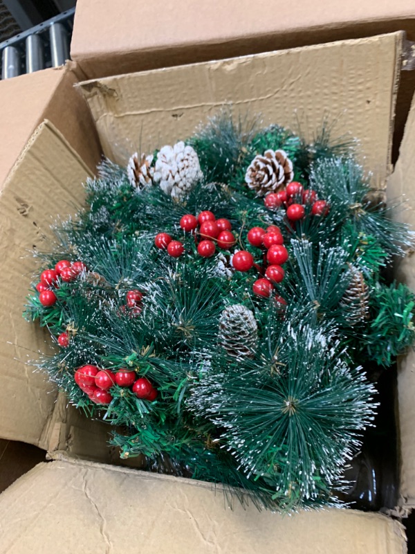 Photo 3 of 9 Ft 100 Color LED Prelit Artificial Christmas Garland Lights Timer 8 Mode 250 Branch Snowy Bristle 198 Red Berry 18 Big Pinecone Xmas Garland Battery Operated Christmas Decoration Mantle Indoor Home --- Box Packaging Damaged, Moderate Use, Dirty From Pre