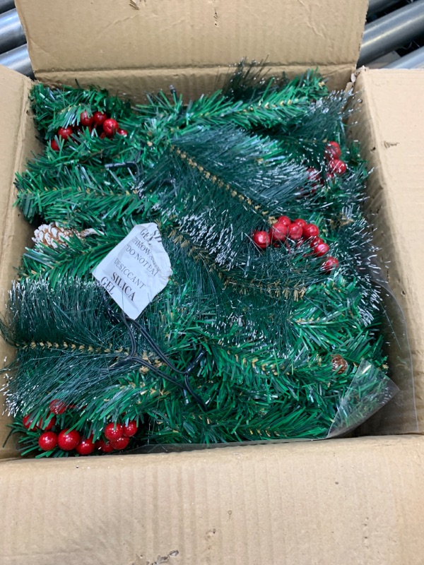 Photo 3 of 9 Ft 100 Color LED Prelit Artificial Christmas Garland Lights Timer 8 Mode 250 Branch Snowy Bristle 198 Red Berry 18 Big Pinecone Xmas Garland Battery Operated Christmas Decoration Mantle Indoor Home --- Box Packaging Damaged, Item is New

