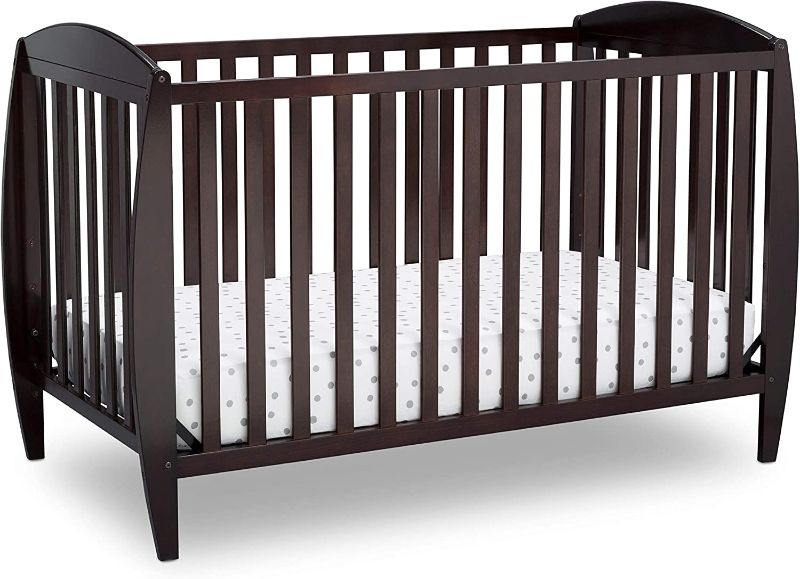 Photo 1 of Delta Children Twinkle 4-in-1 Convertible Baby Crib, Easy to Assemble, Sustainable New Zealand Wood, JPMA Certified, Dark Chocolate --- Box Packaging Damaged, Item is New

