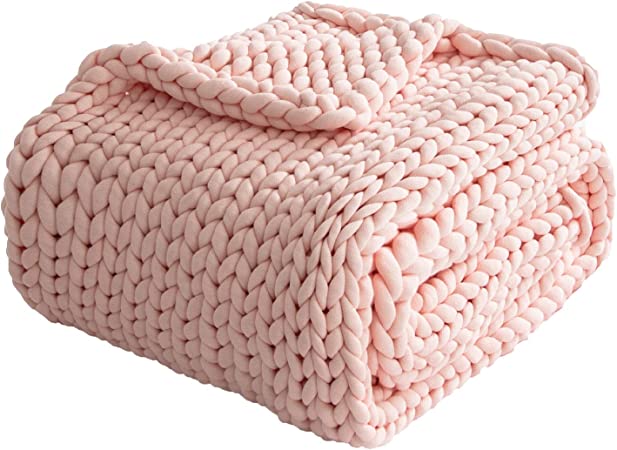 Photo 1 of 
ZonLi Weighted Chunky Knit Throw Blanket for Bed, Sofa and Couch, Super Large Soft Throw Blanket Handmade Knitting Throw Blankets (Pink, 80''x60'',20lbs)
