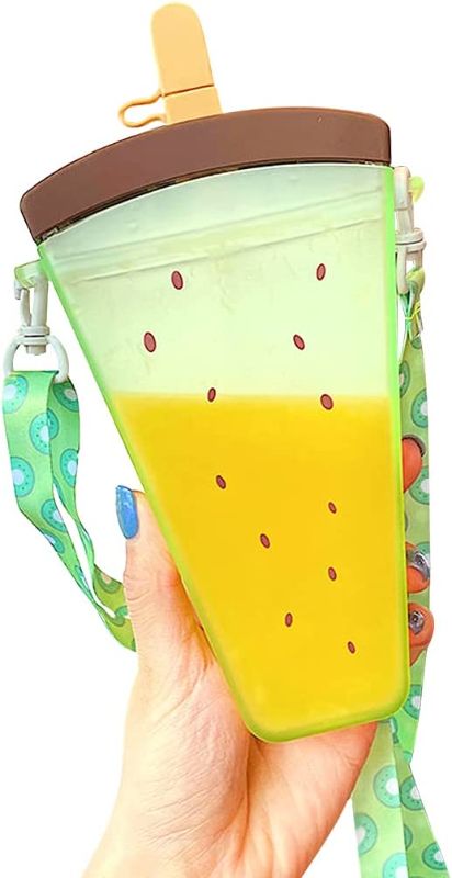 Photo 1 of 12Oz (350ML)Cute Water Bottles with Straws, Creative Kawaii Popsicle Cups, Leakproof Plastic Popsicle Bottles with Shoulder Strap, Multi-Colored Juice Drinking Bottle Suitable for Adult Children
