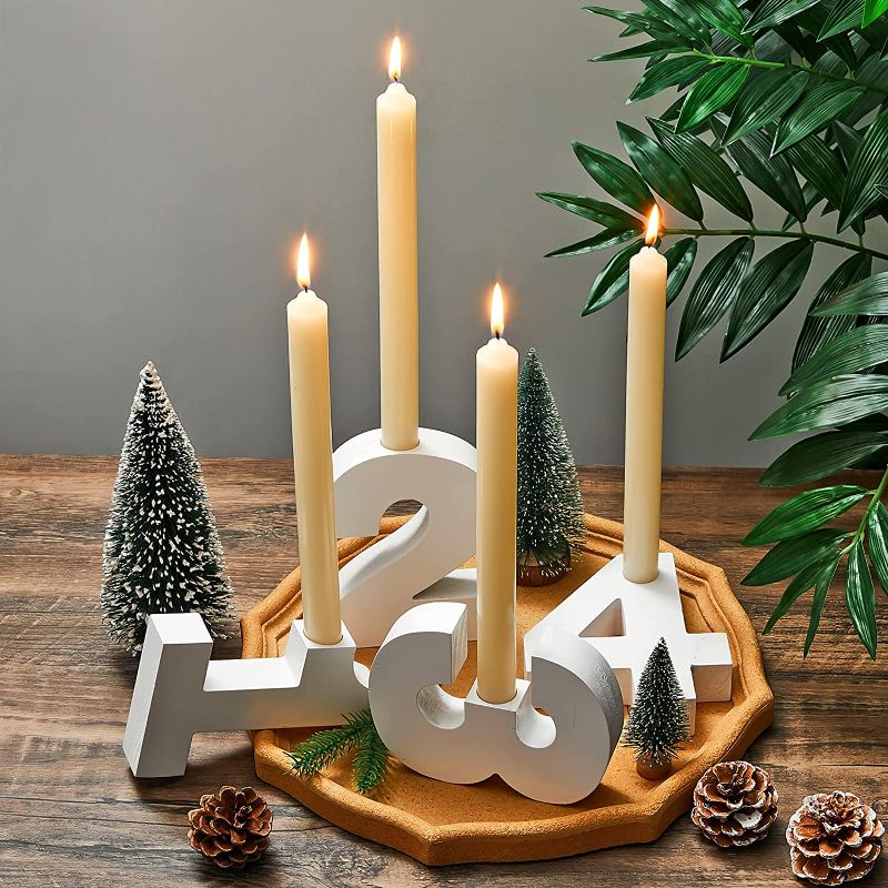 Photo 1 of 4 Set Christmas Advent Candle Holder Advent White Numbers Candle Holder 1 to 4 with 4 Pcs Candle,Christmas Advent Centerpiece Decoration Advent Season Holiday Table Decorations, Candles Included
