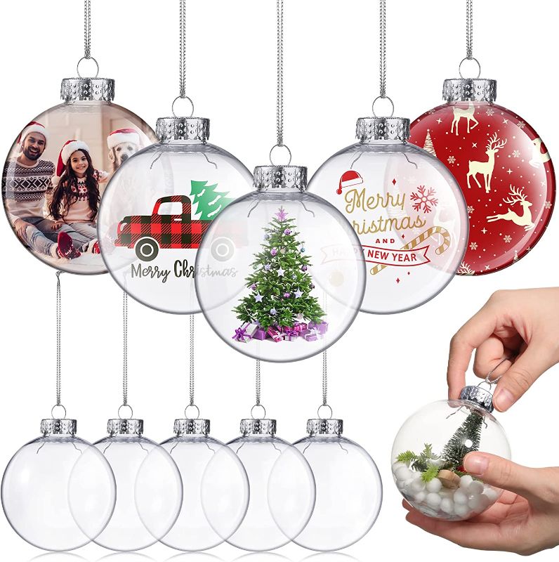 Photo 1 of 3.15 Inch Christmas Clear Plastic Fillable Ornament Balls with Lid and Rope Transparent Christmas Decoration Baubles for DIY Crafts Christmas Tree Home Decor Party Wedding, 80mm (Silver, 8 Pcs)
