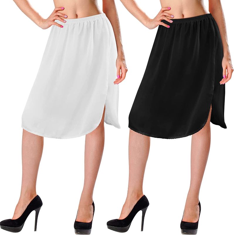 Photo 1 of 2 Pieces Women's Half Slip 23 Inches Double Slit Slip for Under Dress Knee Length Half Slip Skirt Extender For Women
