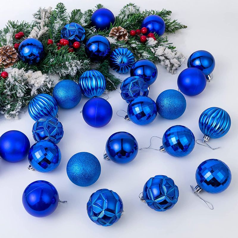 Photo 1 of AMS 34ct Christmas Ball Mini Ornaments Party Decorations Shatterproof Festival Pendant Hangings for Xmas Tree Decor(1.57''/40mm,Blue)
