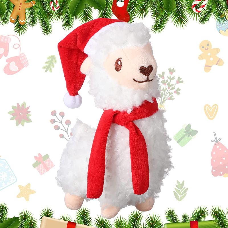 Photo 1 of 10 Inch Christmas Stuffed Animal Christmas Plush Toy with Santa Hat Xmas Plush Stuffed Llama Christmas Party Favors Gift Winter Holiday Decoration
