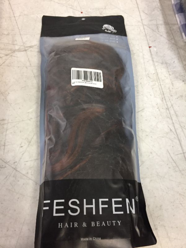 Photo 2 of FESHFEN Ponytail Hair Extensions Wavy Clip in Synthetic Ponytails 24 inch Dark Brown Mix Light Auburn Long Hair Pieces Drawstring Pony Tails Hairpieces for Women Girls