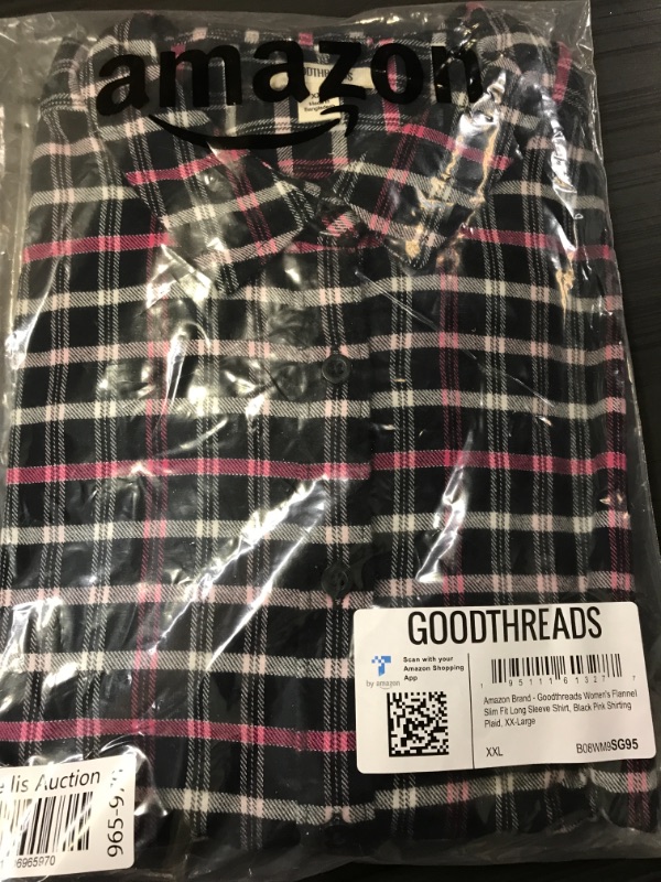 Photo 1 of Goodthreads Women's Brushed Flannel Drop-Shoulder Long-Sleeve Shirt XX-Large Black/Pink, Plaid