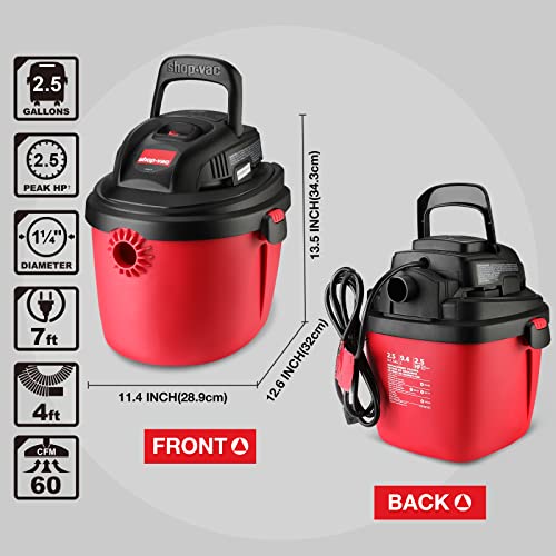 Photo 1 of Shop-Vac 2.5 Gallon 2.5 Peak HP Wet/Dry Vacuum, Portable Compact Shop Vacuum with Collapsible Handle Wall Bracket & Multifunctional Attachments for Ho
