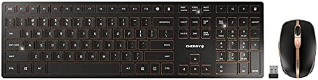 Photo 1 of CHERRY DW 9100 Slim Wireless Keyboard and Mouse Set Combo Rechargeable with SX Scissor Mechanism, Silent keystroke Quiet Typing with Thin Design for Work or Home Office. (Black & Bronze) ( USED ITEM ) 
