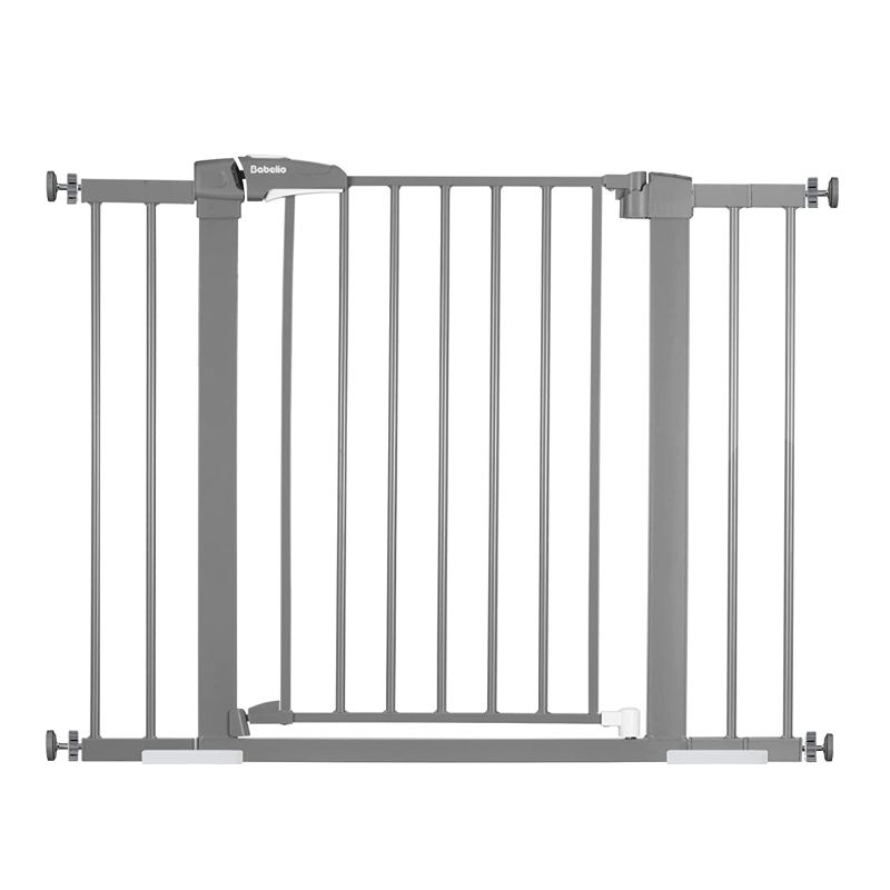 Photo 1 of BABELIO 26-40 Inch Easy Install Pressure Mounted Metal Baby Gate/Pet Gate, No Drilling, No Tools Required, with Wall Protectors and Extenders (Gray) ( USED ITEM ) 
