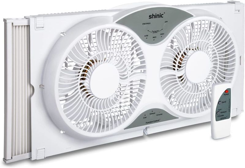 Photo 1 of shinic 9 Inch Twin Window Fan with Remote, 3 Speeds, 3 Function, ( USED ITEM ) 
