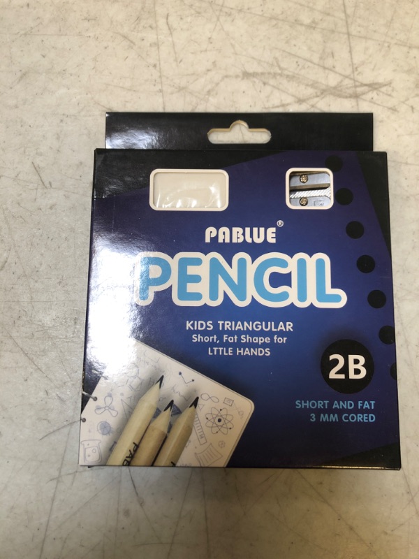 Photo 2 of PABLUE Short, Fat, Thick, Strong Triangular Presharpened 2B Pencils, 3.5 Inch Jumbo Wood Pencils with Eraser and Sharpener, for Beginners, Writing and Drawing (Wood color, Pack of 14) 2B (12 Count) wood colour