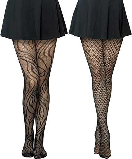 Photo 1 of 2 Pairs Patterned Fishnet Tights Pantyhose Stockings for Women ?Personalized design?ONE SIZE 
