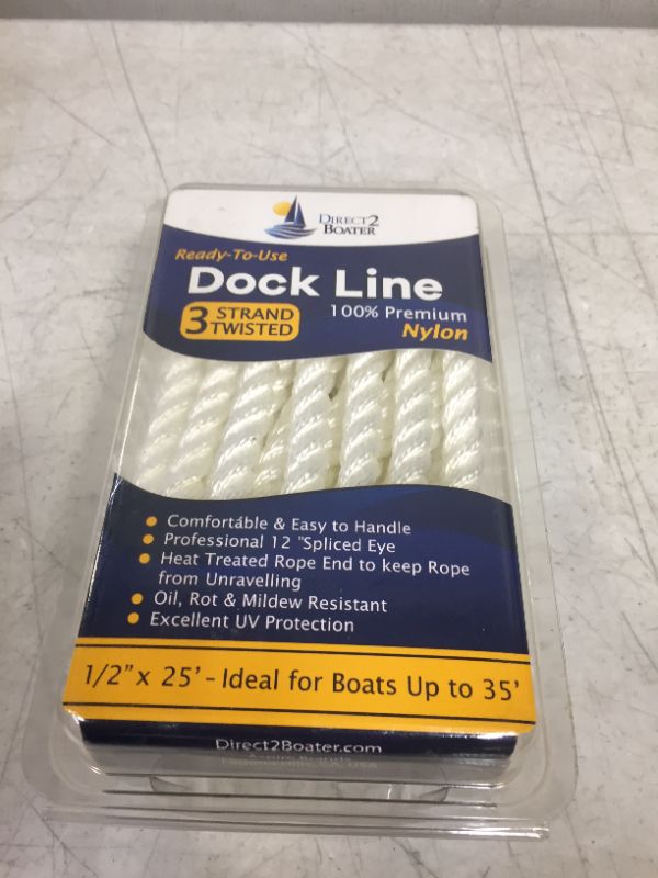 Photo 2 of 3 Strand Twisted Nylon Dock Line White 1/2" x 25'