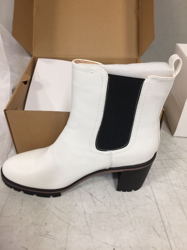 Photo 1 of LAICIGO Women’s Platform Chelsea Boots Lug Sole Chunky Block Heel Elastic Slip on Winter Ankle Combat Booties 8.5 White