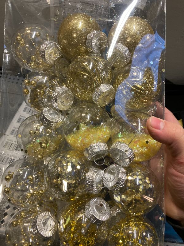 Photo 2 of 30 PCS Christmas Ball Ornaments, 2.36 Inch Gold Shatterproof Plastic Christmas Balls Clear Large Christmas Hanging Ornaments Xmas Hanging Balls for Christmas Tree Decoration Holiday Party Supplies