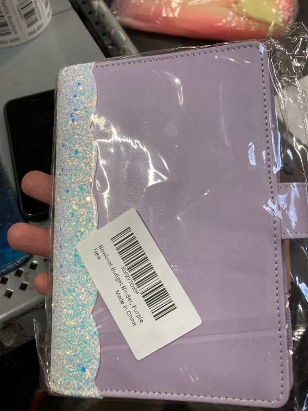 Photo 1 of Onlyesh A6 Binder, Shiny Budget Binder, Refillable 6 Ring Mini Binder for A6 Filler Paper, Leather Binder Cover with Magnetic Buckle Closure, Purple Bow-purple A6