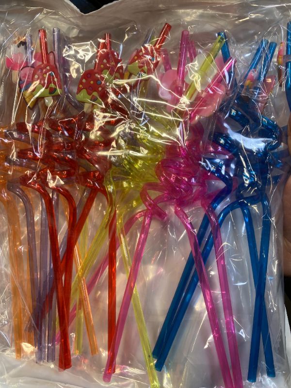 Photo 2 of 24 Pack Party Favors for Party Supplies - Ice Cream Straws for Party Favors Goody Bags Gift Bags, Reusable Plastic Ice Cream Drinking Straws for Party Baby Shower