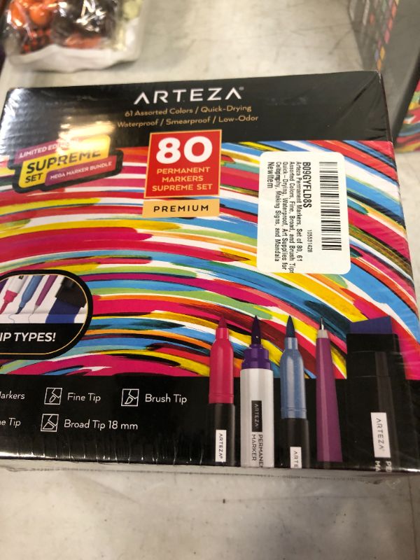 Photo 1 of ARTEZA Permanent Markers, Set of 80, 61 Assorted Colors Paint Pens, Waterproof, Crafts Supplies for Stone, Plastic, Glass, Wood, and Metal, Art Supplies for Calligraphy, Coloring