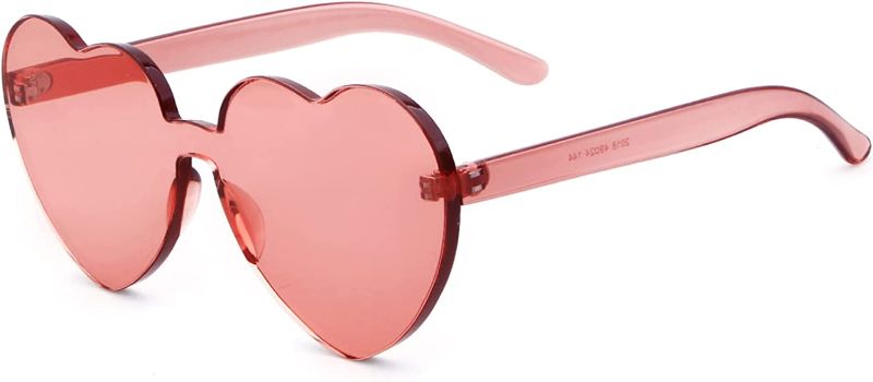 Photo 1 of ADEWU Heart Shaped Rimless sunglasses Women, Cute Transparent Candy Color Heart Glasses Festival Party Favor
