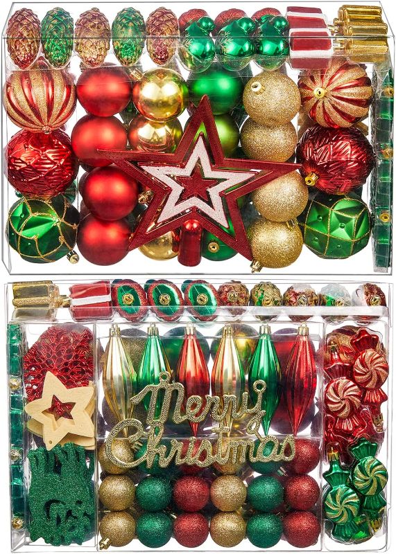 Photo 1 of 88pcs Christmas Decorations Balls Ornaments Set, Shatterproof Plastic Decorative Baubles for Xmas Tree Decor Holiday Wedding Party Decoration with Hooks Included
