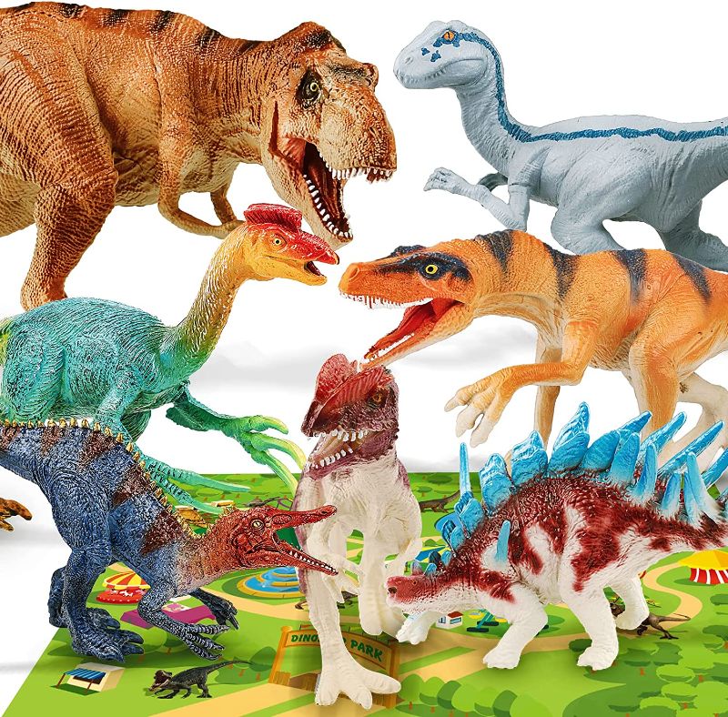 Photo 1 of Lotmey 7 Pcs Dinosaur Toys for Kids and Toddlers 3-5, 5-7, 8-12, Jumbo Realistic T-rex for Dinosaur Lovers with Playmat & Trees, Dinosaur