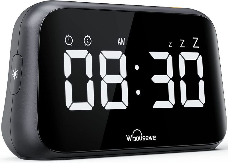 Photo 1 of Digital Alarm Clock Whousewe LED Bedside Clock with 6 Level Brightness, Adjustable Volume with 5 Alarm Sound, Loud Dual Alarm with Large Display for Bedroom Office
