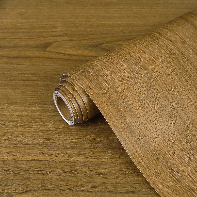 Photo 1 of Abyssaly Wood Grain Wallpaper Brown Wood Wallpaper Peel and Stick Wallpaper Wood Vinyl Wrap Wood Grain Decorative for Computer Table Drawer Cabinet Desk 17.7 in x 118 in
