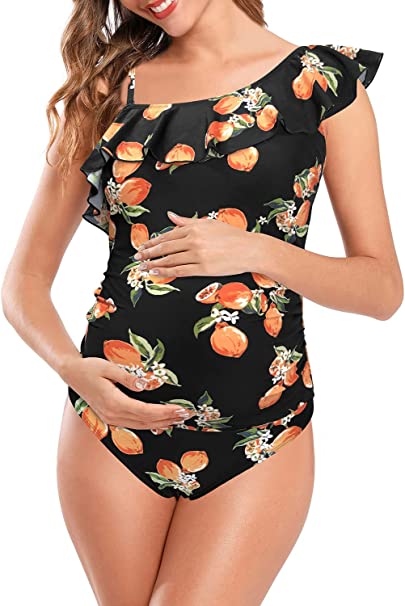 Photo 1 of  Women's V Neck Pregnancy Swimwear Bow Knot Side Maternity One Piece Swimsuit-MEDIUM