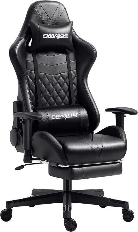 Photo 1 of Darkecho Gaming Chair Office Chair with Footrest Massage Racing Computer Ergonomic Chair Leather Reclining Desk Chair Adjustable Armrest High Back Gamer Chair with Headrest and Lumbar Support Black - OPEN BOX -