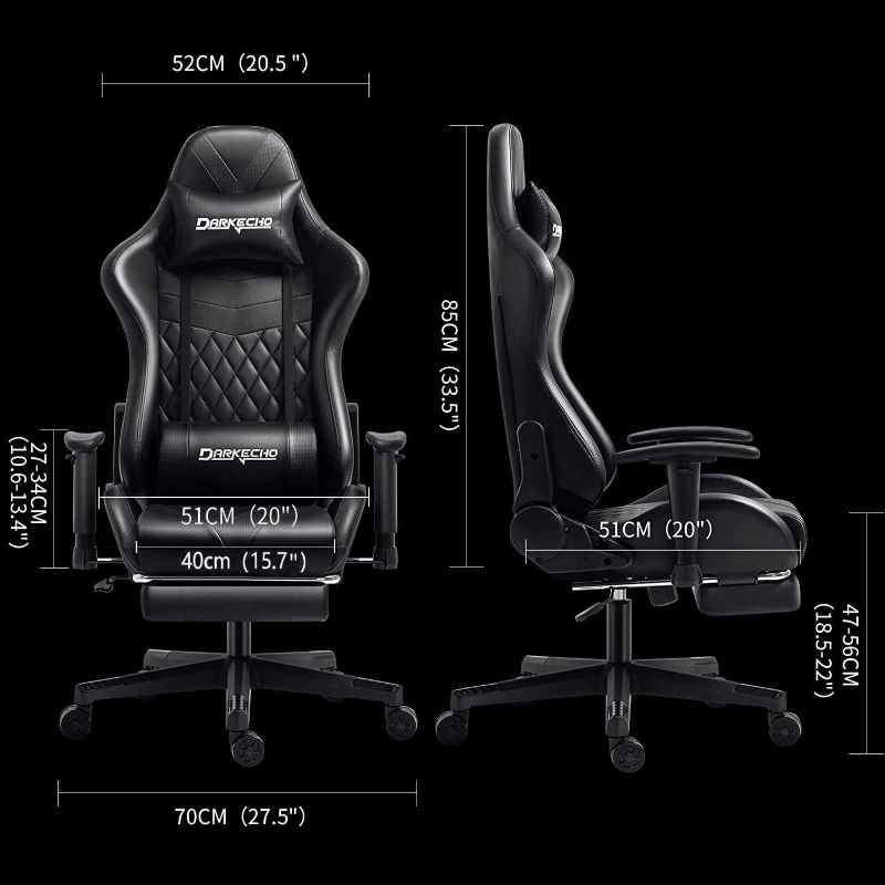 Photo 2 of Darkecho Gaming Chair Office Chair with Footrest Massage Racing Computer Ergonomic Chair Leather Reclining Desk Chair Adjustable Armrest High Back Gamer Chair with Headrest and Lumbar Support Black - OPEN BOX -