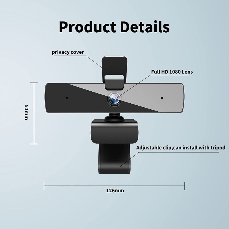 Photo 2 of Qtniue Webcam with Microphone and Privacy Cover, FHD Webcam 1080p, Desktop or Laptop and Smart TV USB Camera for Video Calling, Stereo Streaming and Online Classes