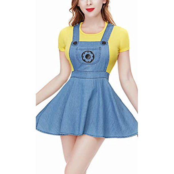 Photo 1 of CutiePlusU Button Crotch Onesie Adult Romper Bodysuit Costume- Despicable Denim Overalls Skirt Set - XS -