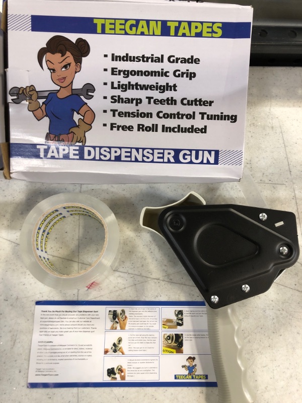 Photo 2 of Tape Dispenser Gun | Lightweight, Ergonomic, Easy Loading, Carton Sealing Dispense | Includes 1 Full Roll of Heavy Duty 2 Inch Clear Packing Tape for Moving & Shipping | by Teegan Tapes