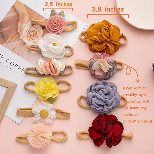 Photo 2 of Fancy Clouds Baby Girl Headbands with Bows Flowers,Soft Nylon Hair Accessories for Newborn Infant Toddler Hairbands Gifts by Fancy Clouds