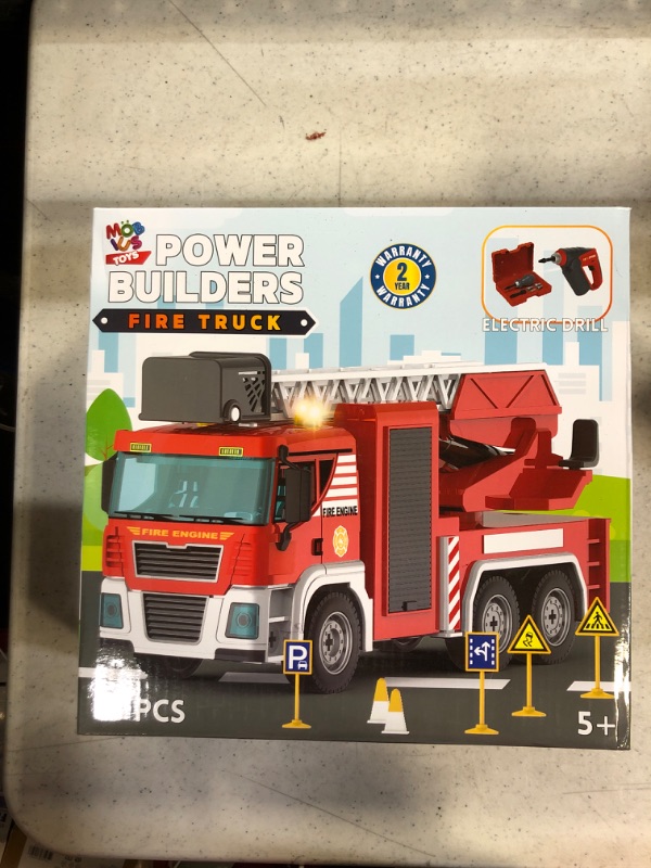 Photo 2 of Building Fire Truck Toys - 95 Pcs DIY Assembly Fire Truck STEM Toy with Drill, Push & Go Friction Power Lights & Sounds for Kids- Take Apart Vehicle Fire Trucks for Boys Ages 4 5 6 7 8 Years Old Fire Ladder Truck - 95 Pcs