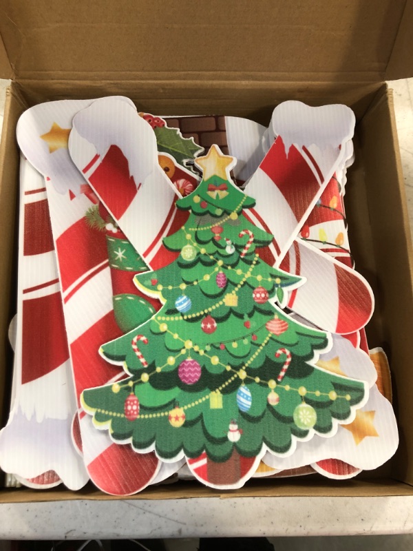 Photo 1 of 14 Pieces Christmas Yard Sign Decorations Merry Christmas Letter Yard Sign Xmas Outdoor Lawn Sign Holiday Yard Signs Santa Snowman Design Garden Lawn Stakes for Outdoor Patio Winter Ornaments