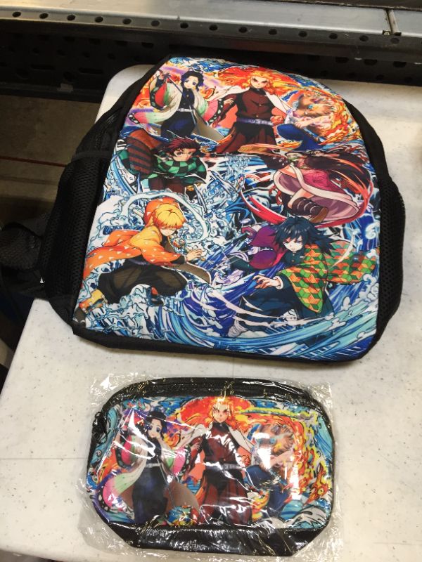 Photo 2 of 2PCS Anime Backpack With Pencil Case, 17 Inch Fashion Print Cartoon Bookbag Laptop Daypack Color G1