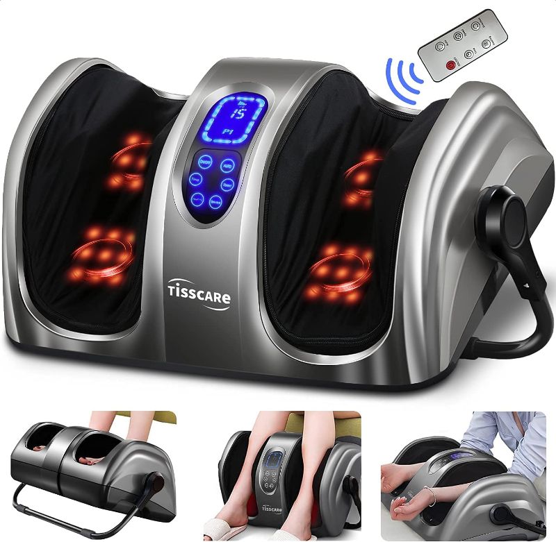 Photo 1 of TISSCARE Foot Massager-Shiatsu Foot Massage Machine w/ Heat & Remote 5-in-1 Reflexology System-Kneading, Rolling, Scraping for Calf-Leg-Ankle COLOR WHITE ( USED ITEM ) 