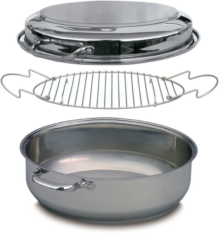 Photo 2 of 3 In 1 Multi Roaster w Lid- 18/10 Professional Grade Tri-Ply Stainless Steel- 11qt Poultry Roasting Pan w Rack, Stock Pot, & Sautee Cookware- Induction Capable w Stick Resistant Interior
